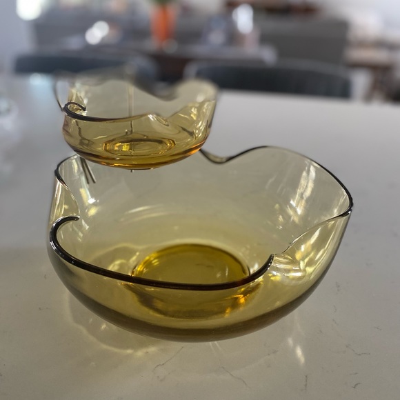 Vintage Amber Chip & Dip Bowl Set 1980’s 🌿 - Picture 2 of 8